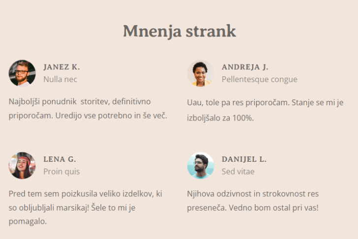 Primer mnenj strank na spletni strani