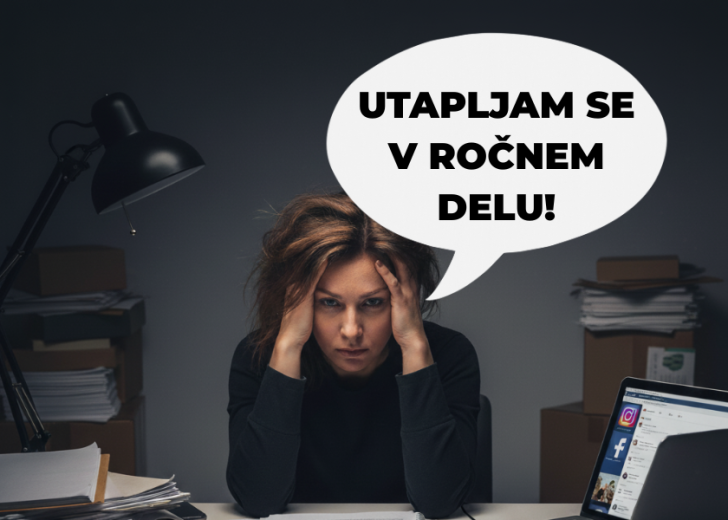 Ženska je frustrirana, ker nima spletne trgovine, ki bi avtomatizirala prodajo - zanaša se samo na prodajo prek socialnih omrežij in ročnih kanalov