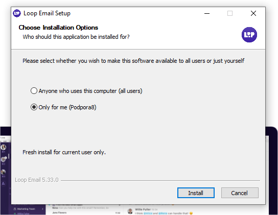 Namestitev aplikacije Loop Email - Podpora domenca.com