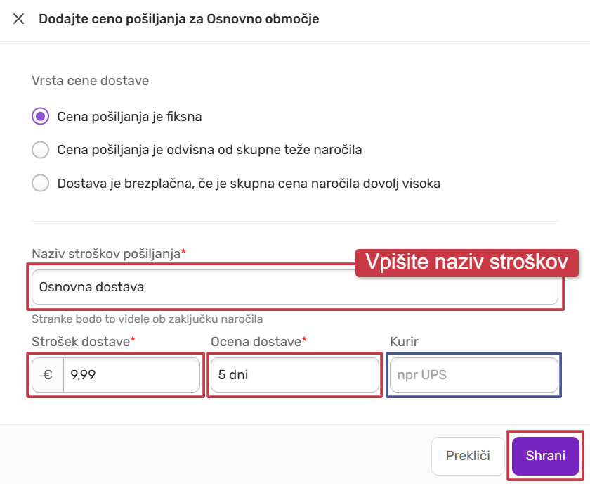 Stroški dostave