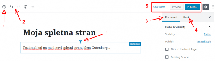 Urejevalnik Gutenberg, korak 1