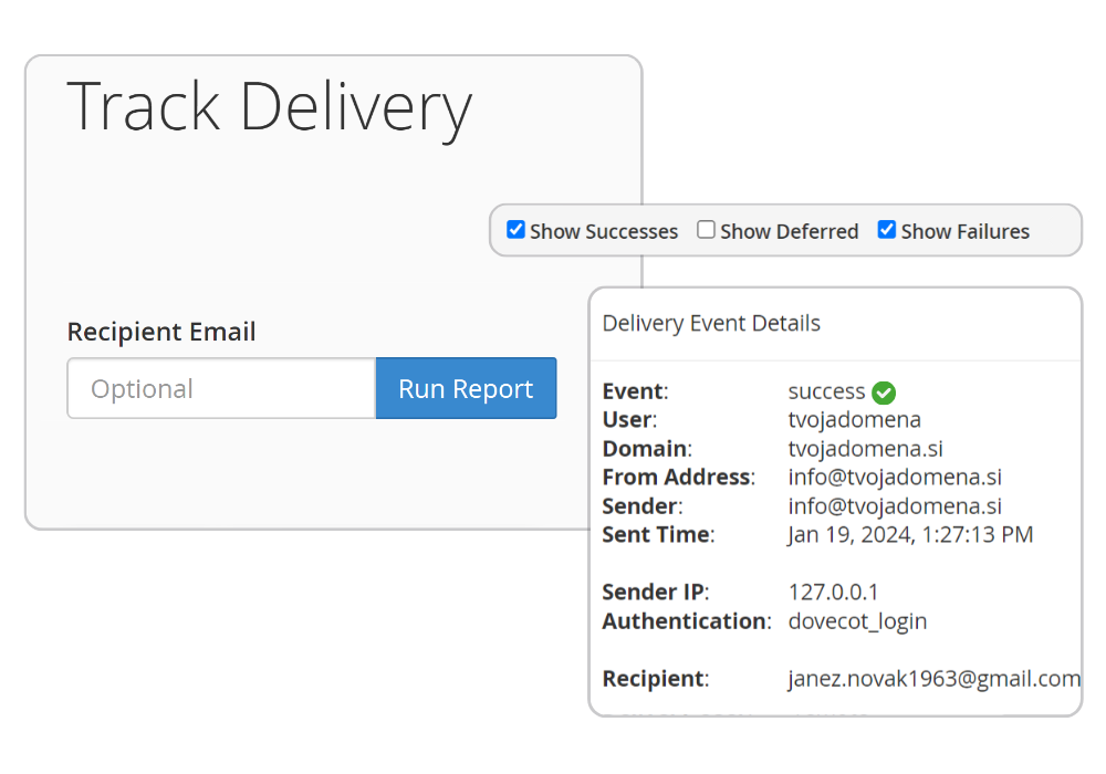 Track Delivery za sledenje zavrnjenih in prejetih e-mail sporočil s SMTP strežnika