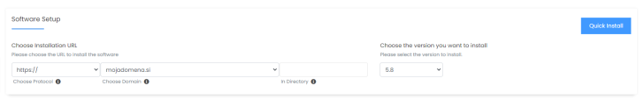 nastavitve domene, https in verzije WordPress v softaculous aplikaciji