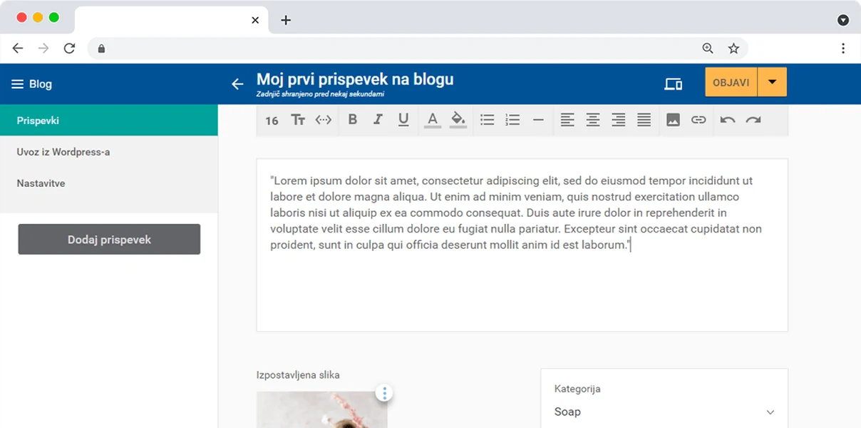 Urejanje blog prispevka v urejevalniku
