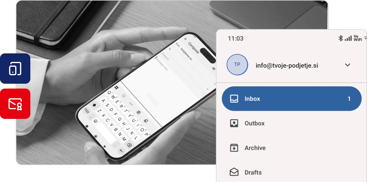 E-pošta na lastni domeni na telefonu in računalniku