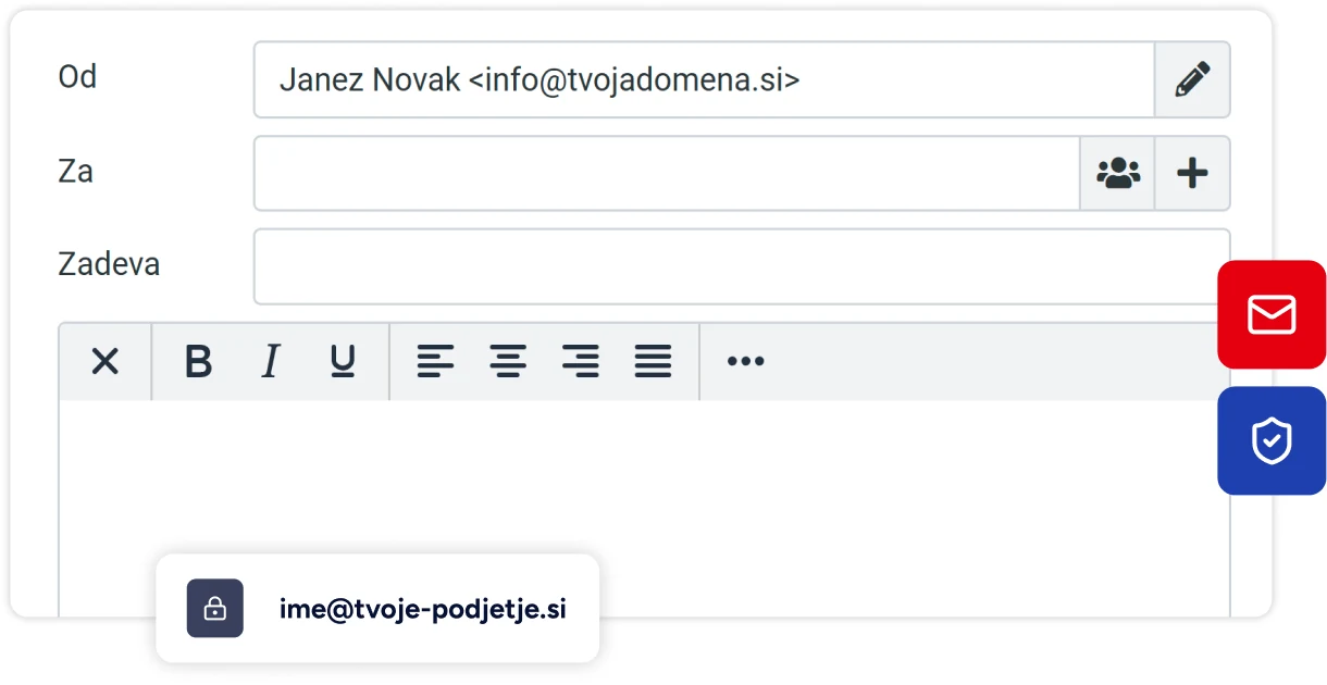 E-poštno gostovanje Domenca: pisanje sporočila z lastnega naslova ime@tvoje-podjetje.si