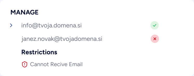 Statusi in omejitve e-poštnih predalov